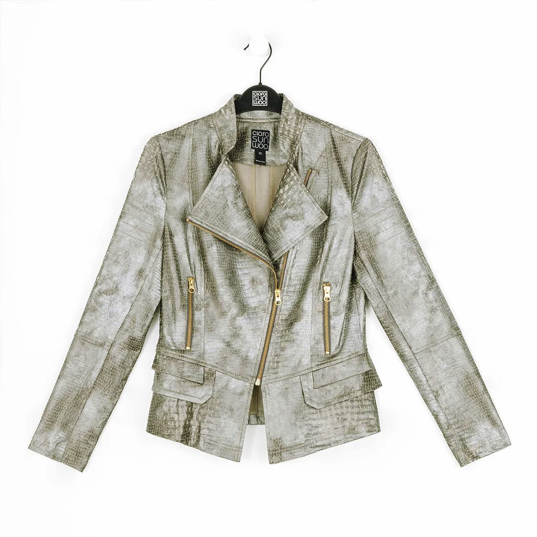 Liquid Leather™ Textured Biker Jacket - Crocodile