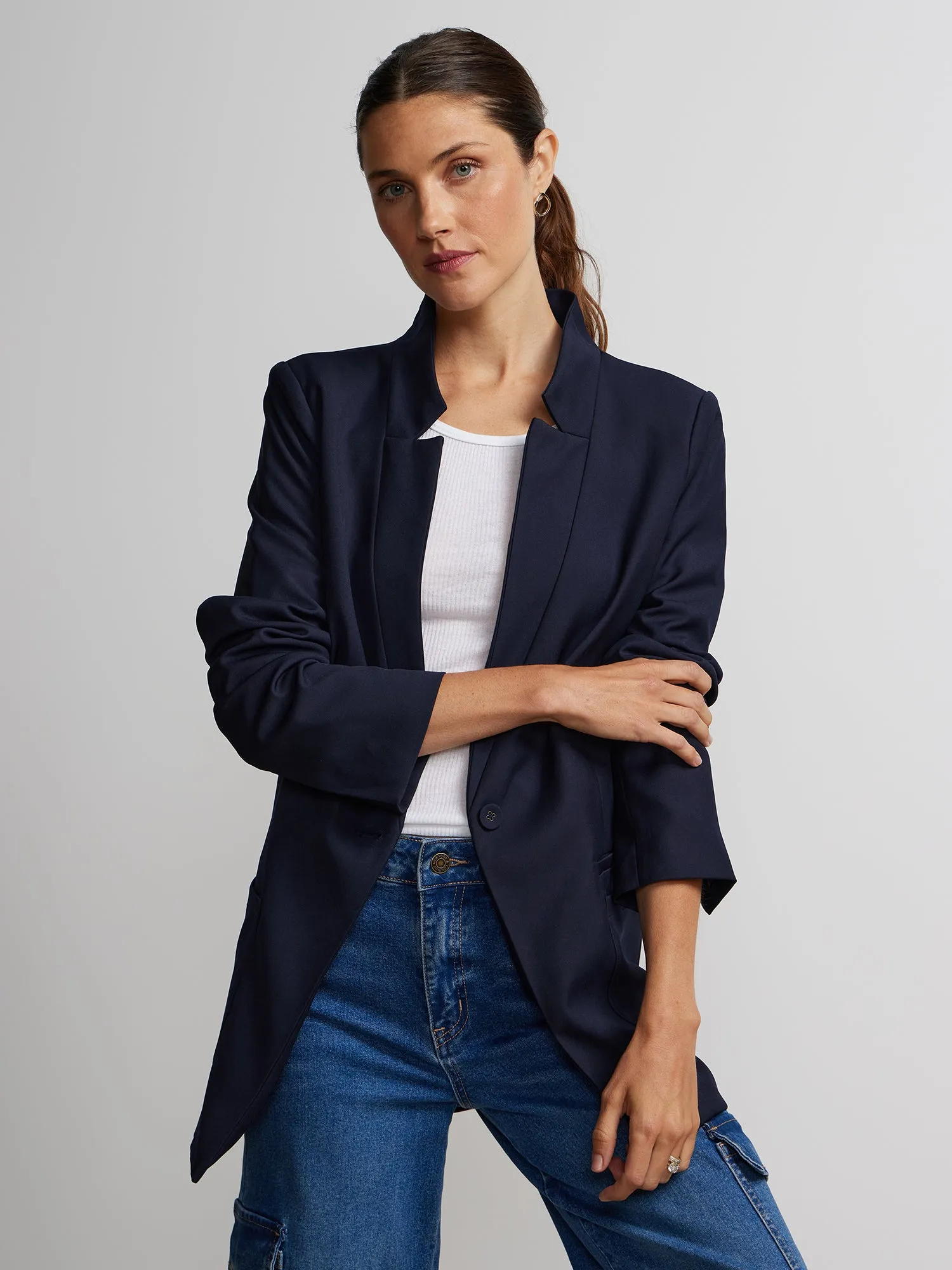 Long Sleeve Inverted Lapel Boxy Blazer