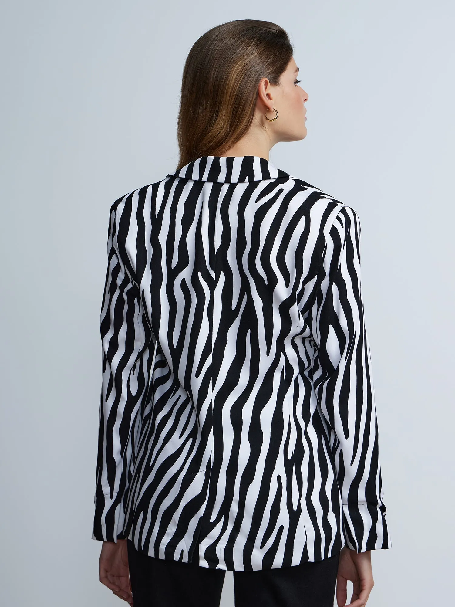 Long Sleeve Notch Lapel Zebra Print Blazer