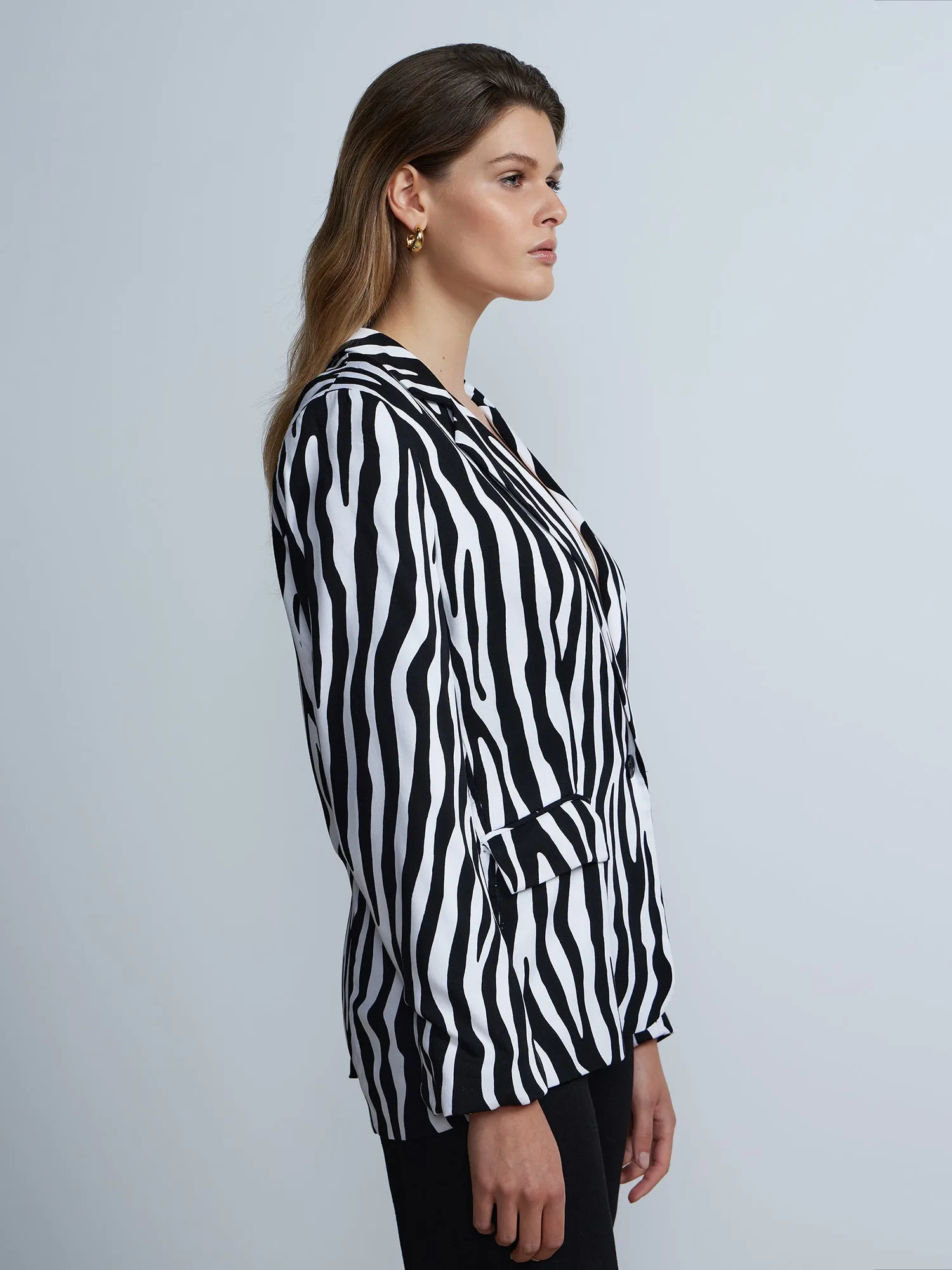 Long Sleeve Notch Lapel Zebra Print Blazer