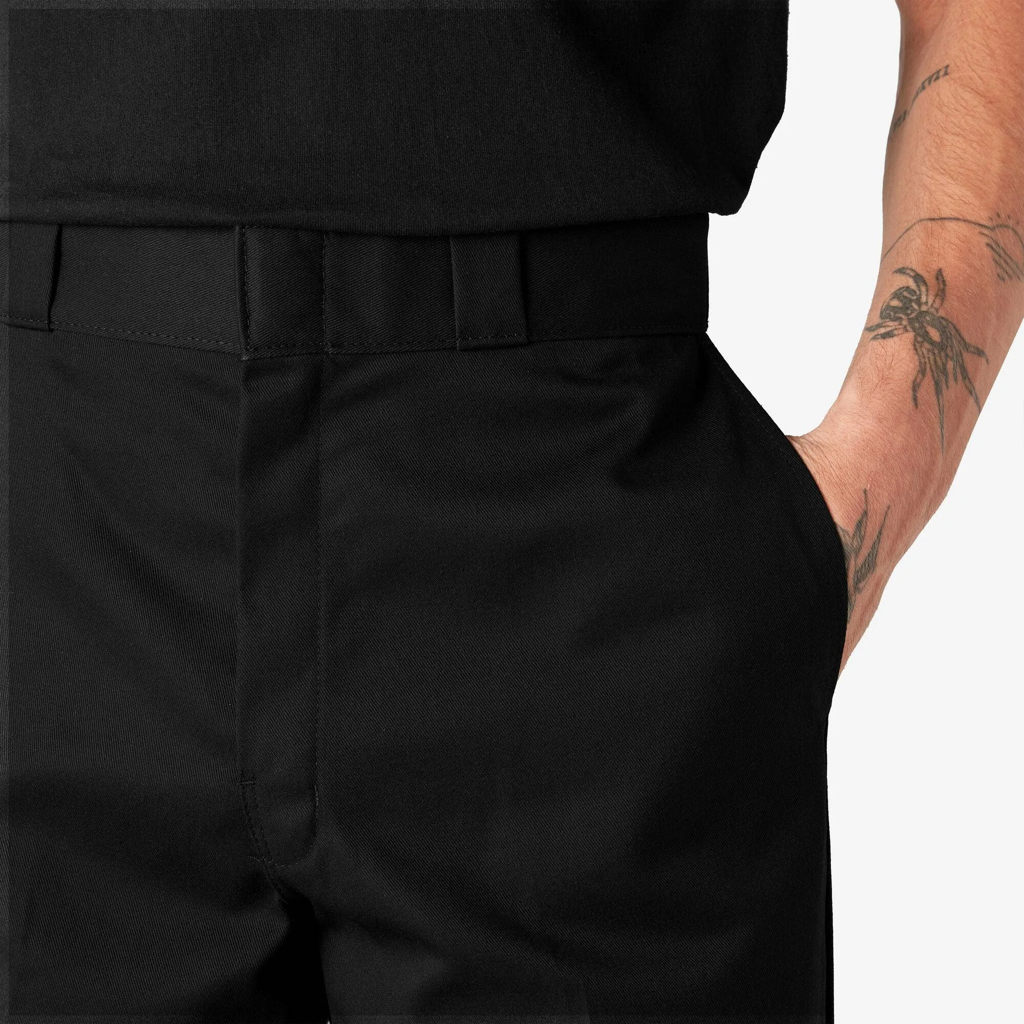 Loose Fit Double Knee Work Pants, Black