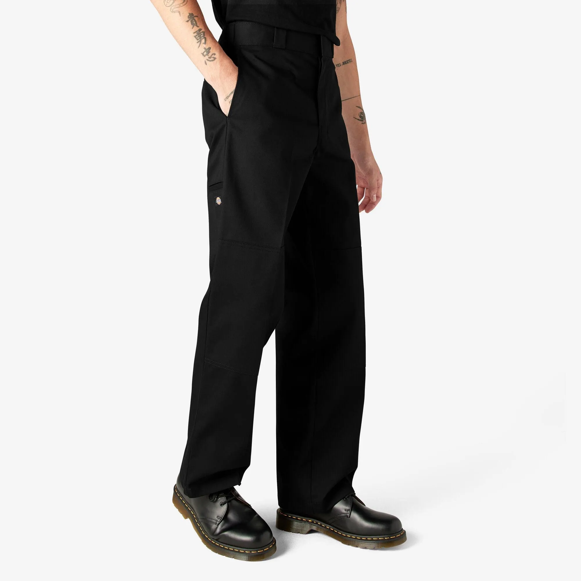 Loose Fit Double Knee Work Pants, Black