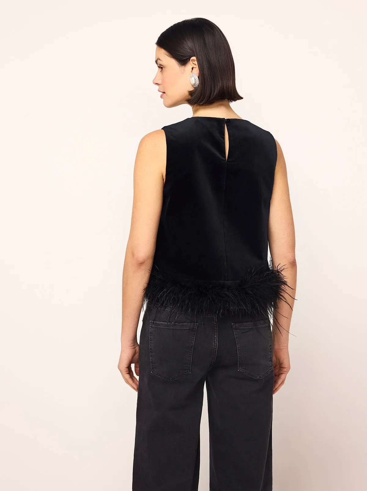 Lou Lou Black Velvet Feather Top