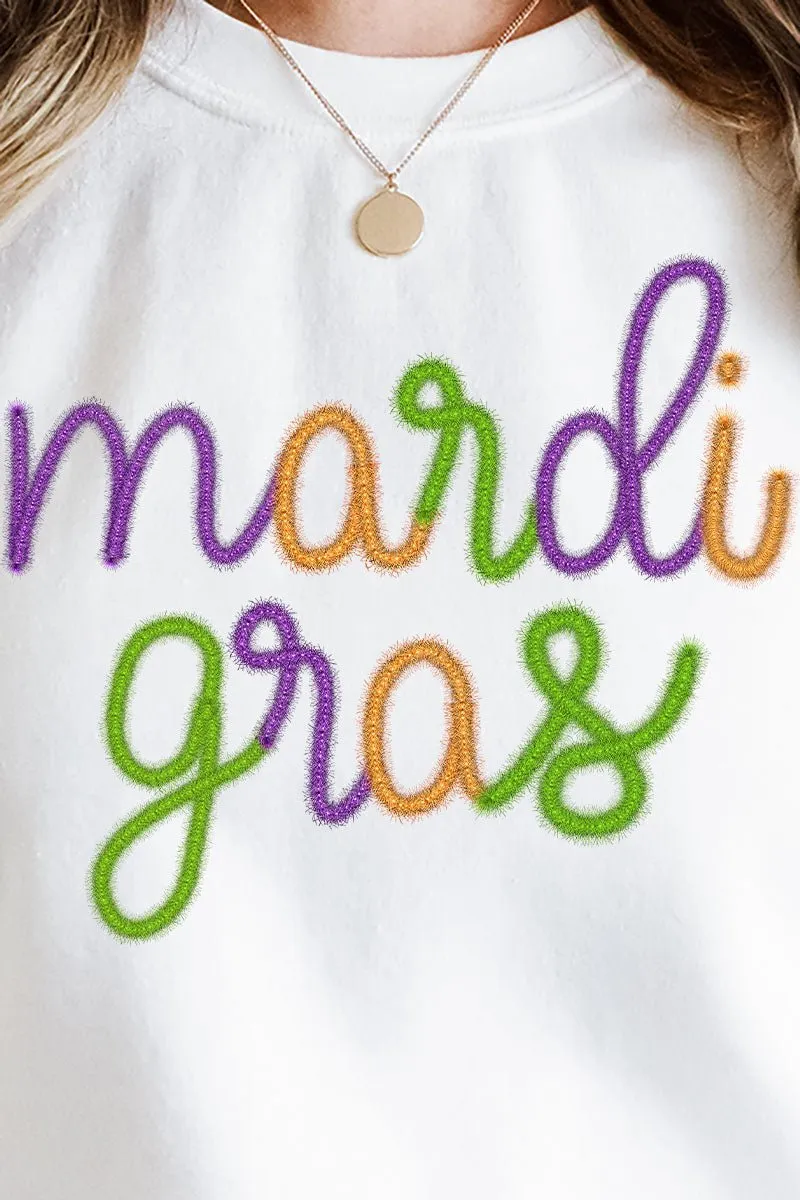 Mardi Gras Faux Tinsel Transfer Heavy-weight Crew Sweatshirt