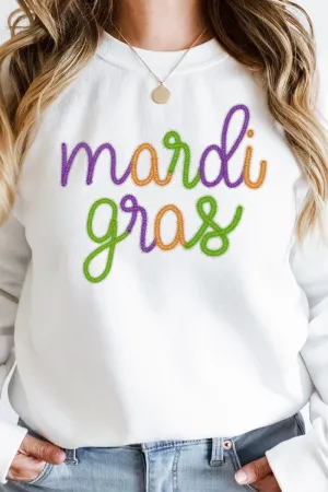 Mardi Gras Faux Tinsel Transfer Heavy-weight Crew Sweatshirt