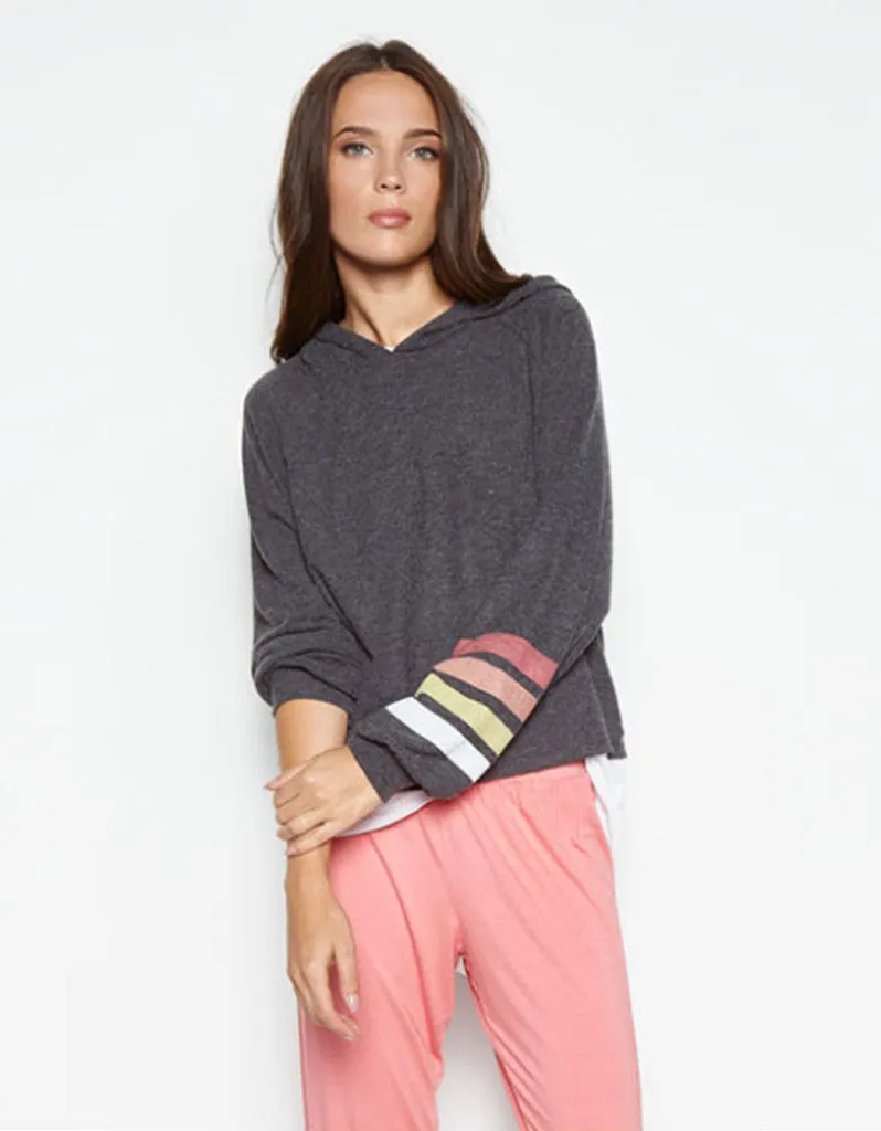 Michael Lauren Delaney Cropped Hoodie w/Stripe in Black