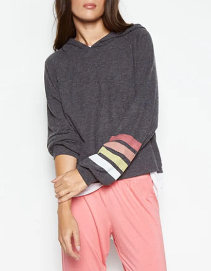 Michael Lauren Delaney Cropped Hoodie w/Stripe in Black