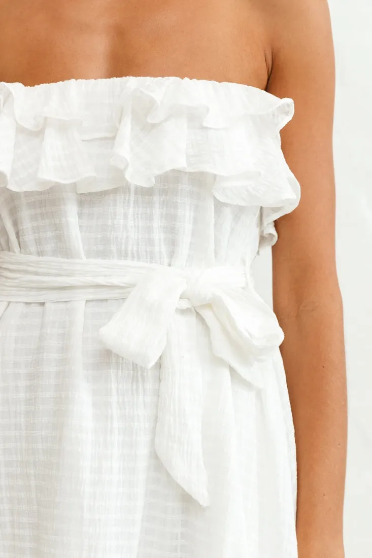 Miffy Double Frill Strapless Midi Dress White