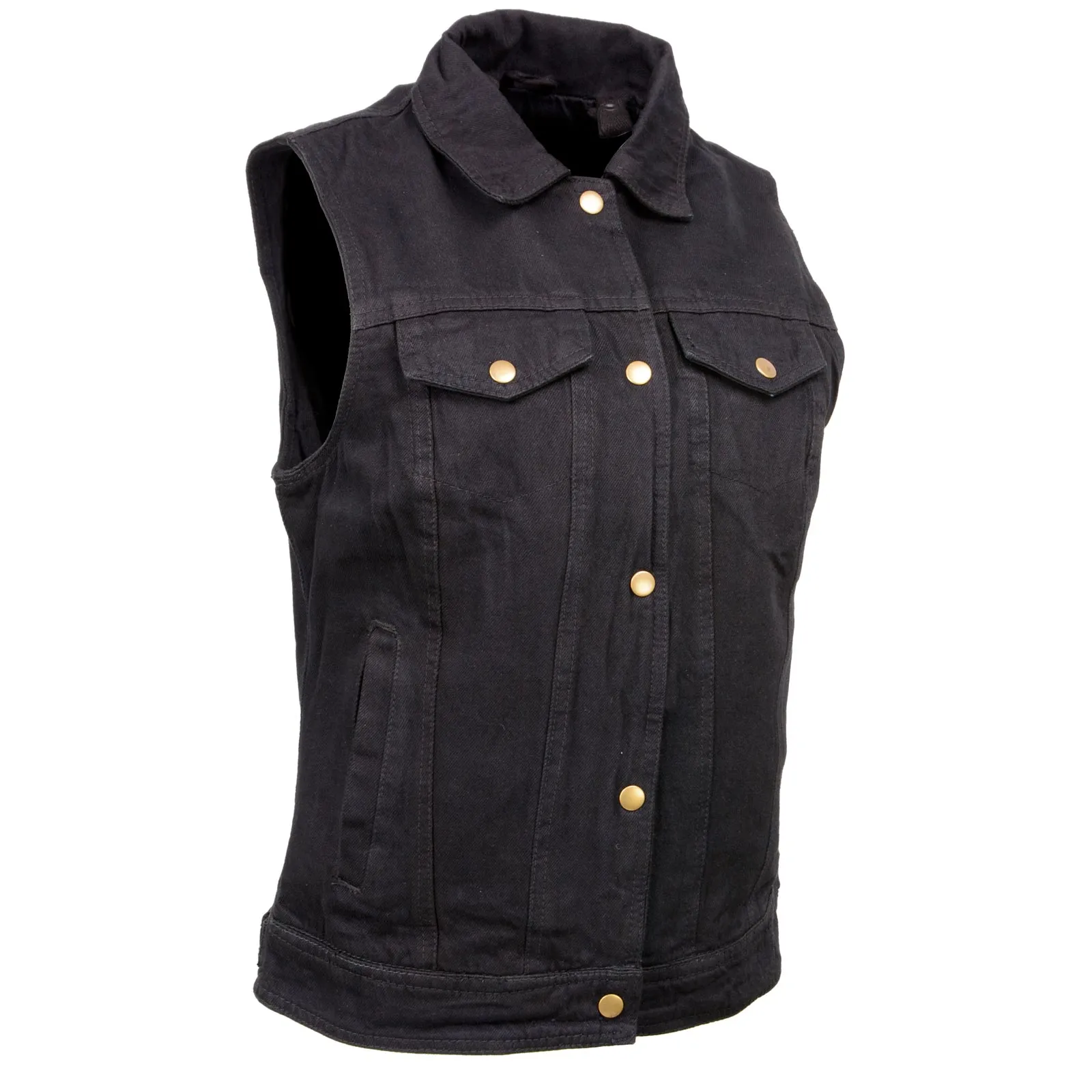 Milwaukee Leather MDL4002 Women's Black Denim 2 in 1 Shirt Style Collar Motorcycle Rider Vest W/ Removable Hoodie