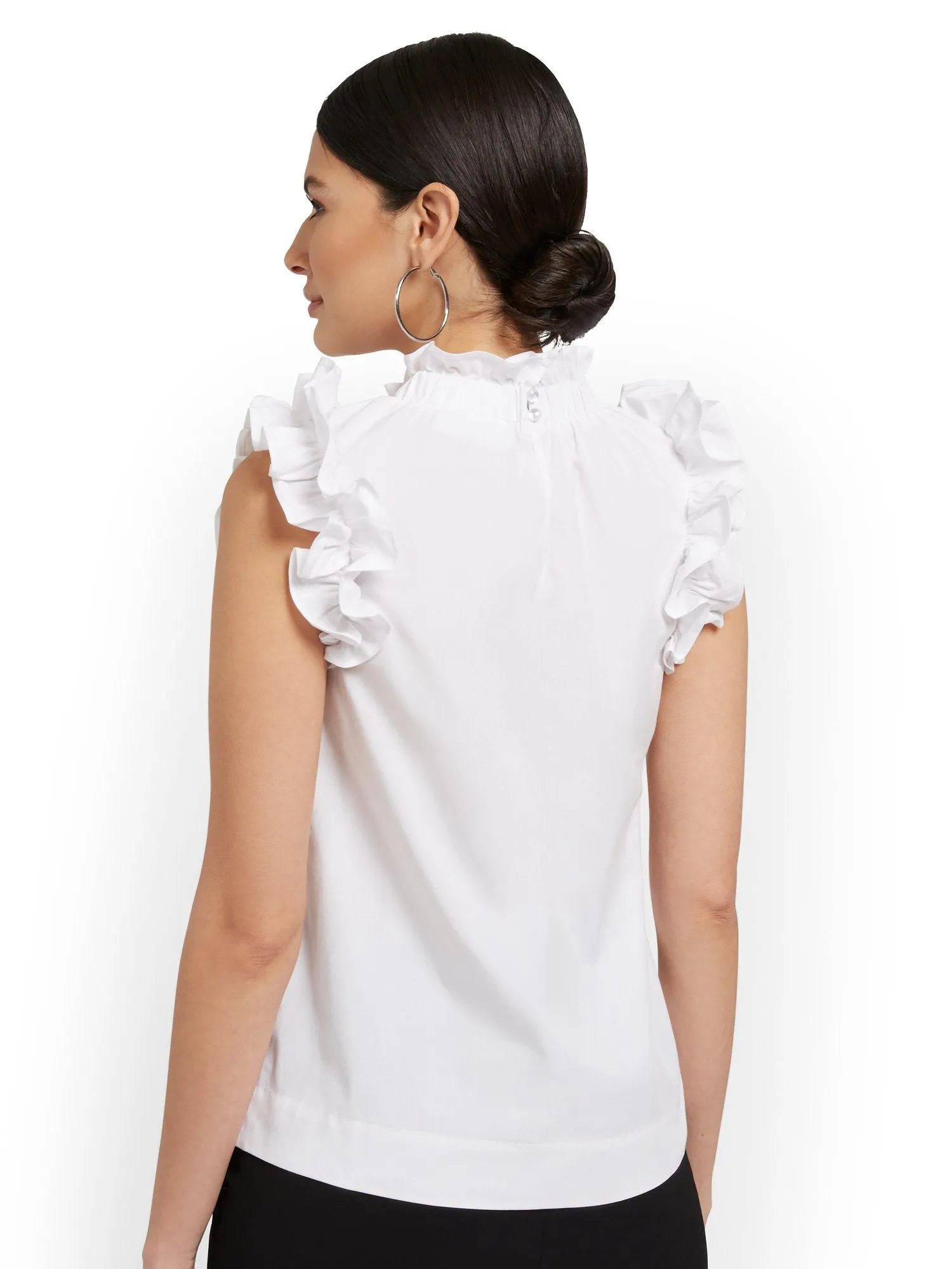 Mock-Neck Ruffle Poplin Top