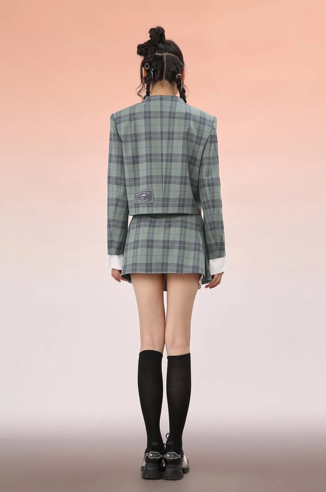 Mukzin | Embroidered Plaid Patchwork Blazer