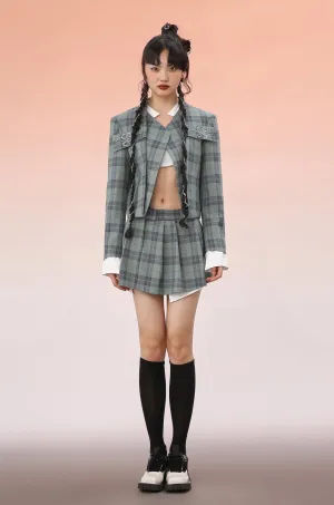 Mukzin | Embroidered Plaid Patchwork Blazer