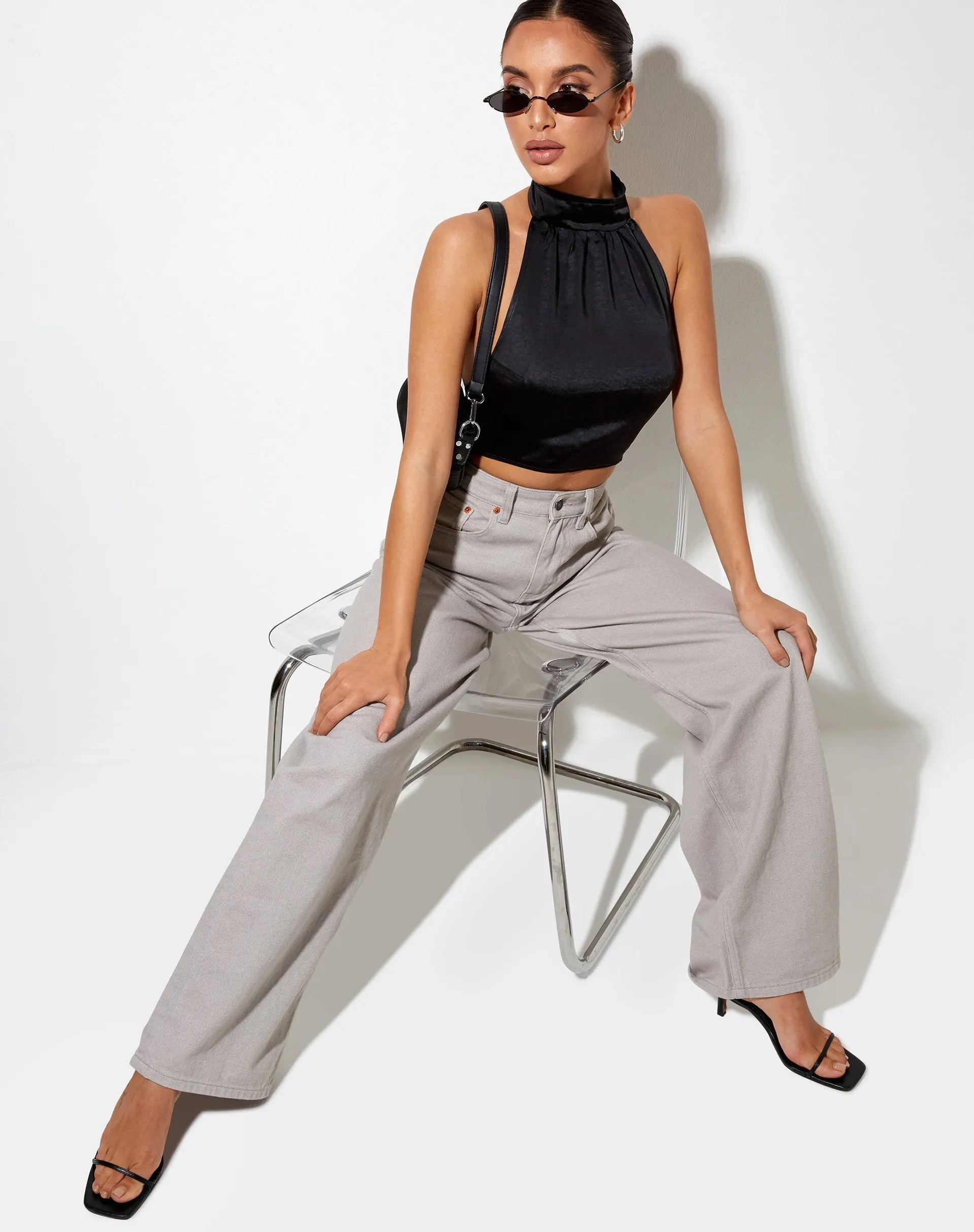 Noela Crop Top in Satin Black