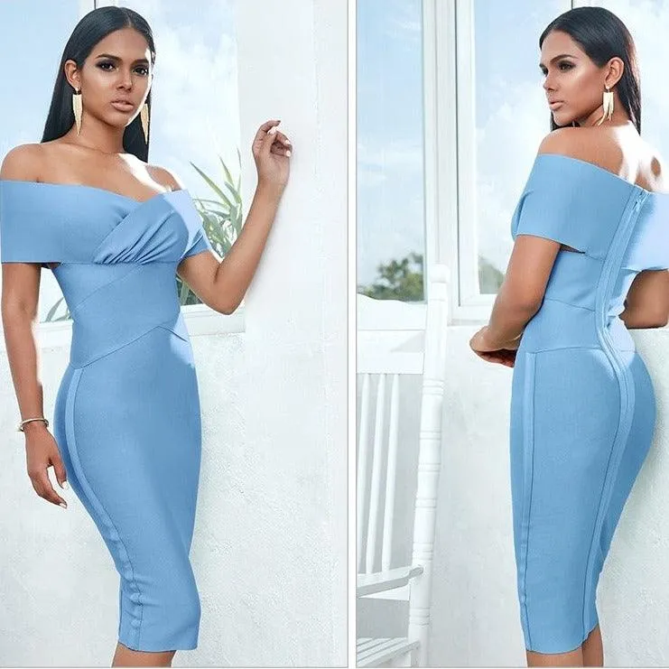 Off The Shoulder Short Sleeve Bodycon Dress