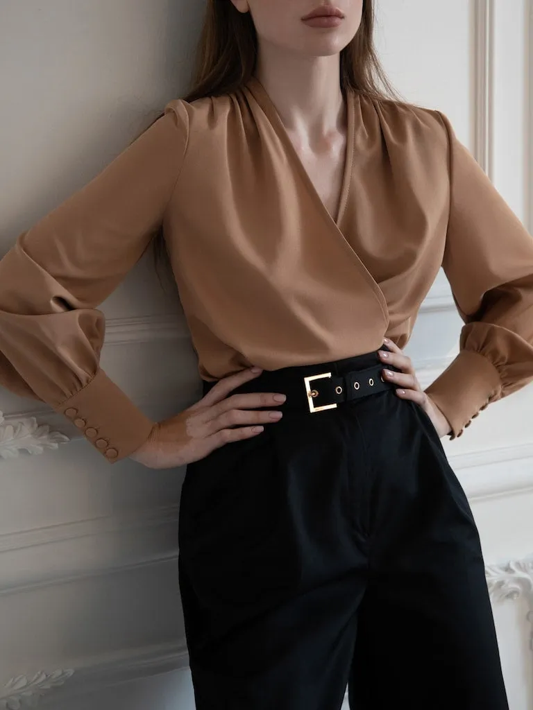 Overlap Bishop Sleeve Blouse