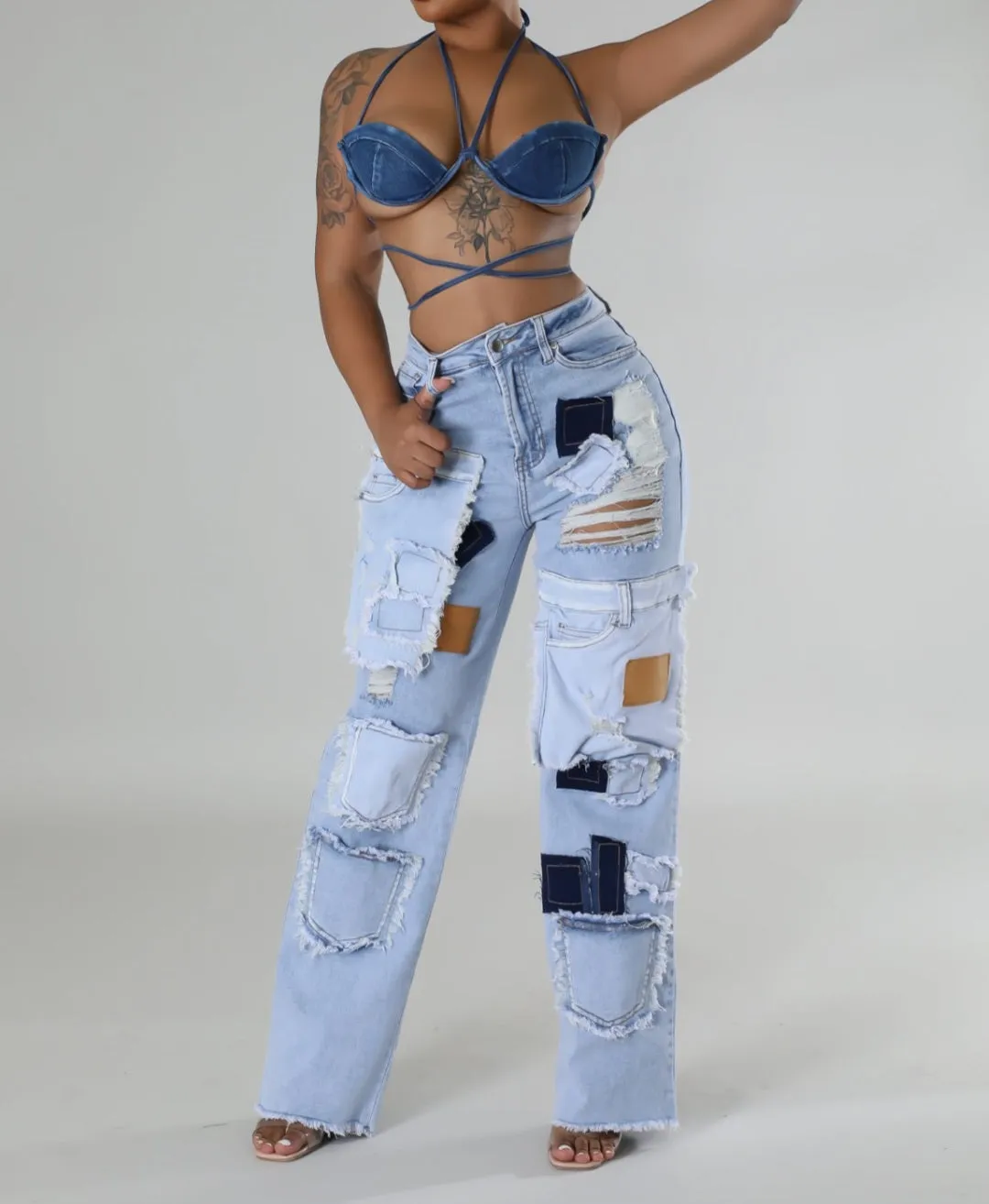 Patchwork Pocket Jeans