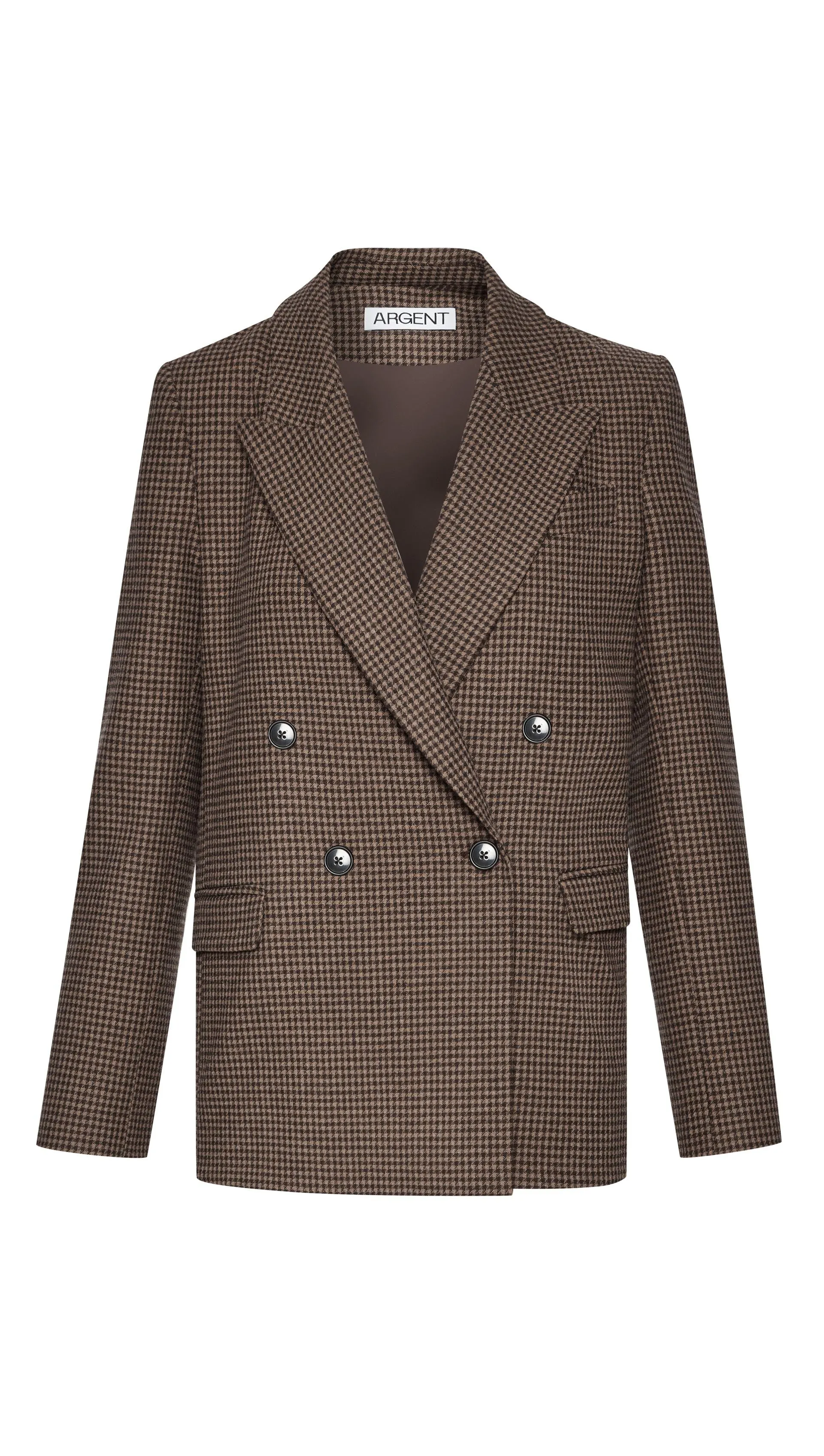 Peak Lapel Blazer in Viscose Blend | Brown/Camel Houndstooth