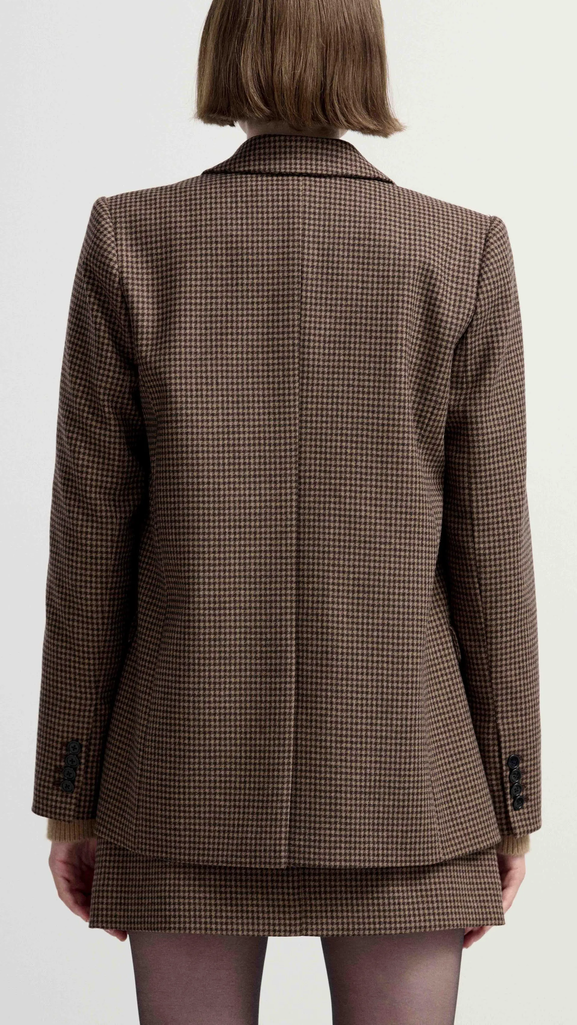 Peak Lapel Blazer in Viscose Blend | Brown/Camel Houndstooth