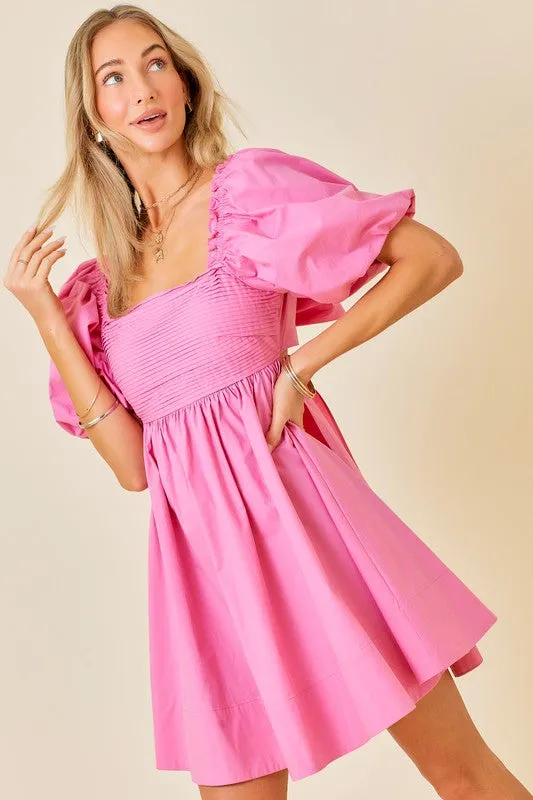 Pink Ruffle Square A-line Cotton Midi Dresses