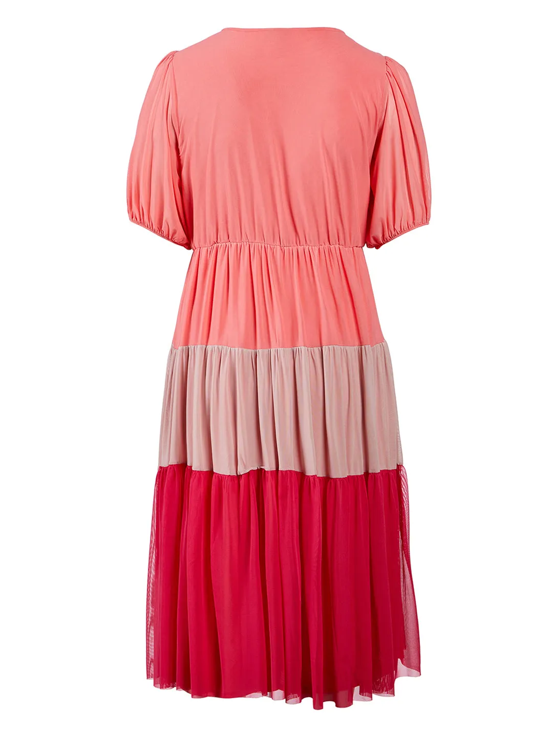 Pink Tiered Color Block Midi Dress