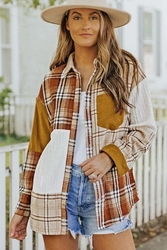 Plaid Color Block Patchwork Shirt Jacket