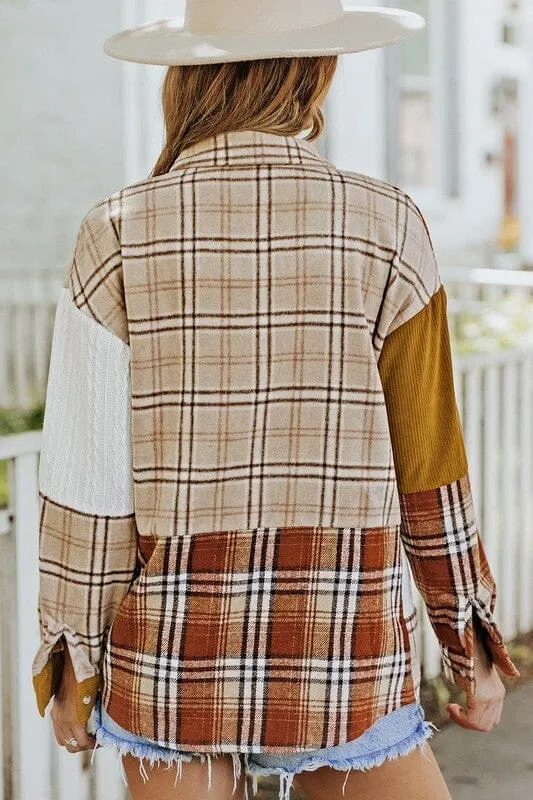 Plaid Color Block Patchwork Shirt Jacket