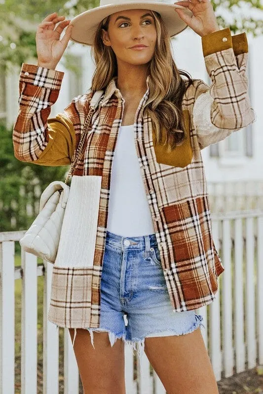 Plaid Color Block Patchwork Shirt Jacket