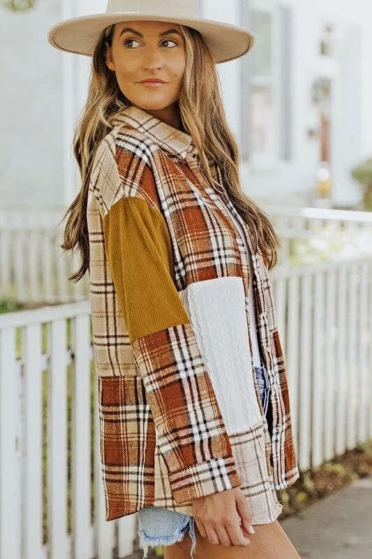 Plaid Color Block Patchwork Shirt Jacket