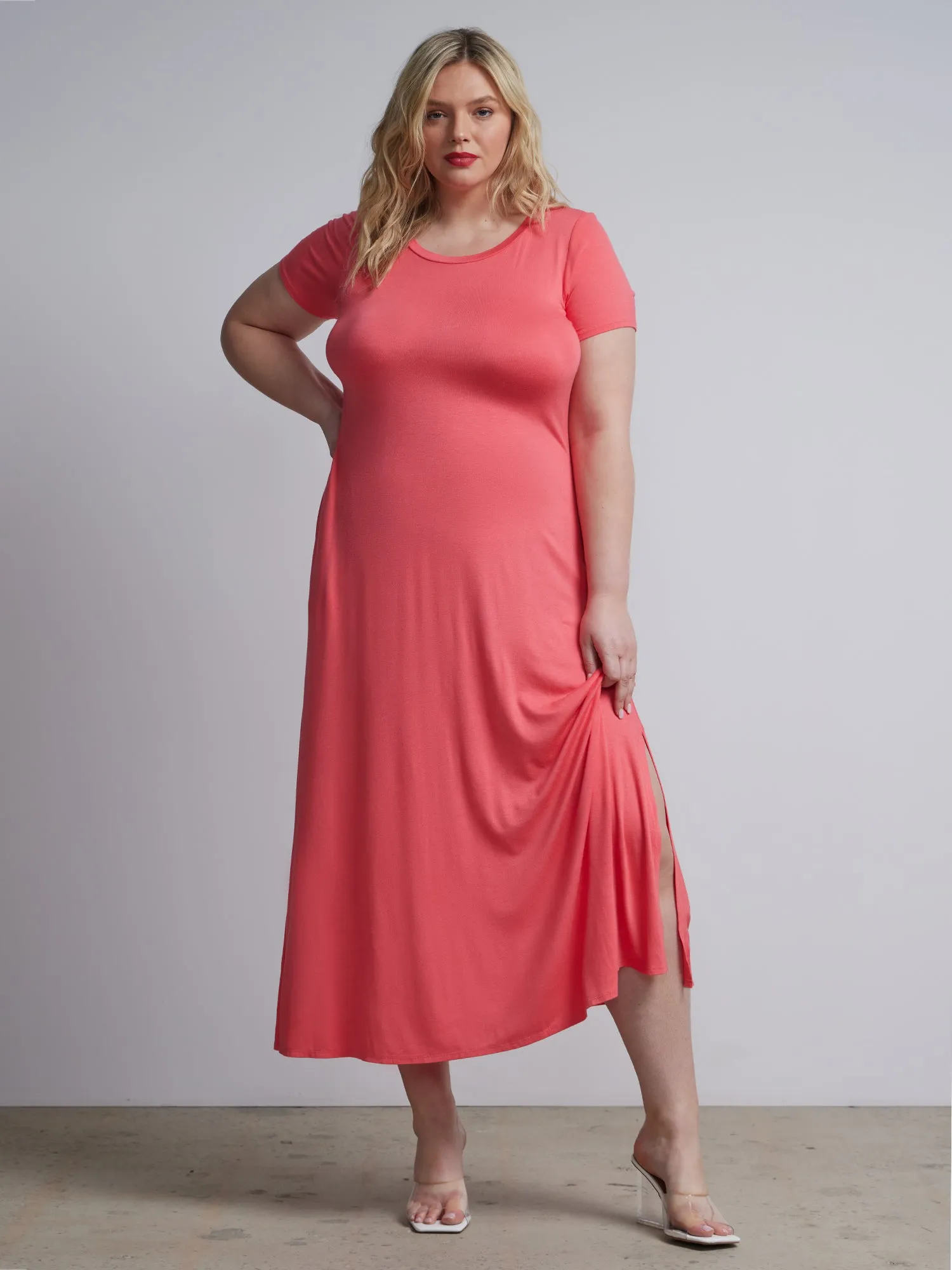 Plus T-Shirt Side-Slit Maxi Dress