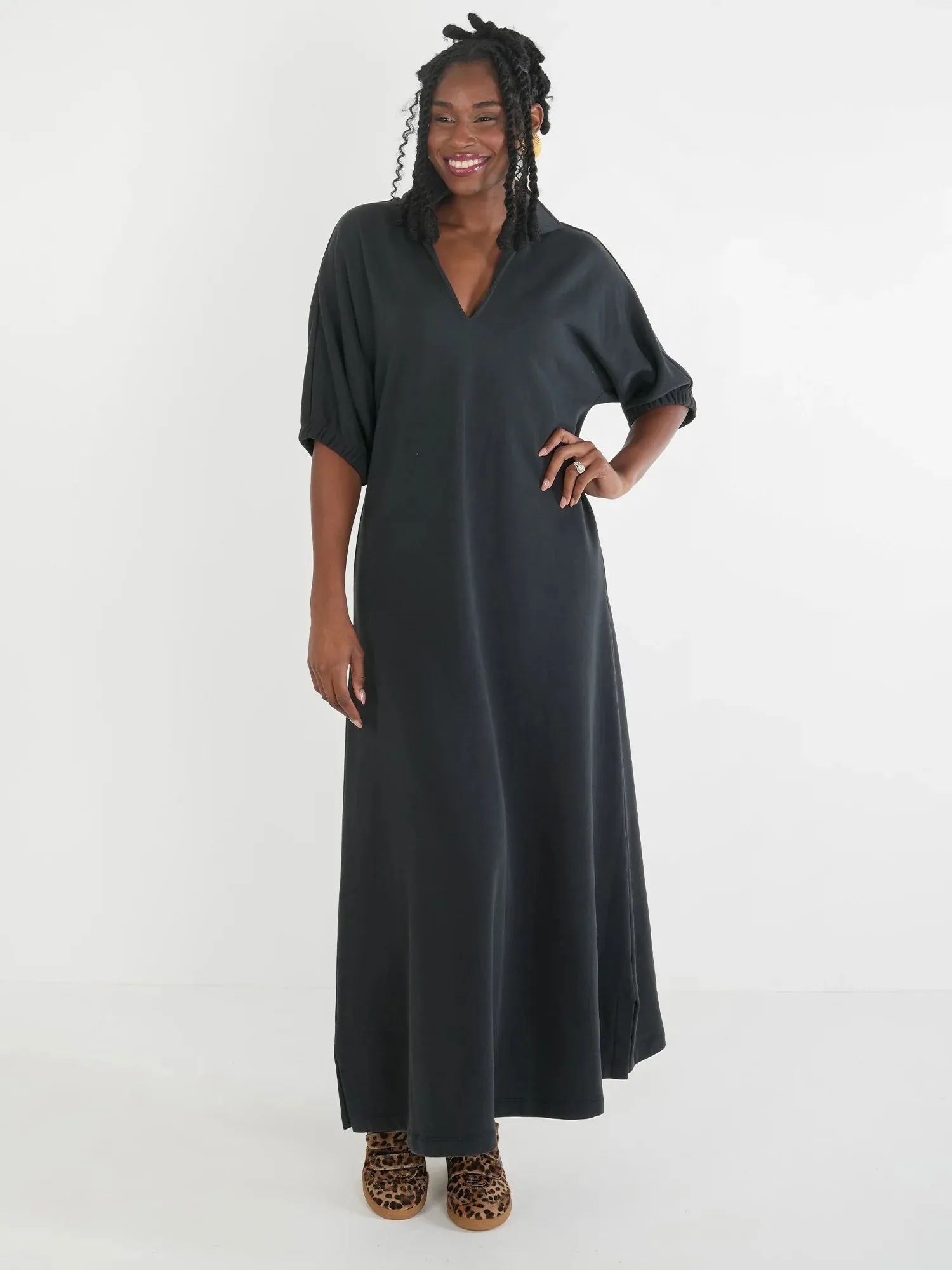 Poppy Maxi Dress - Black French Terry