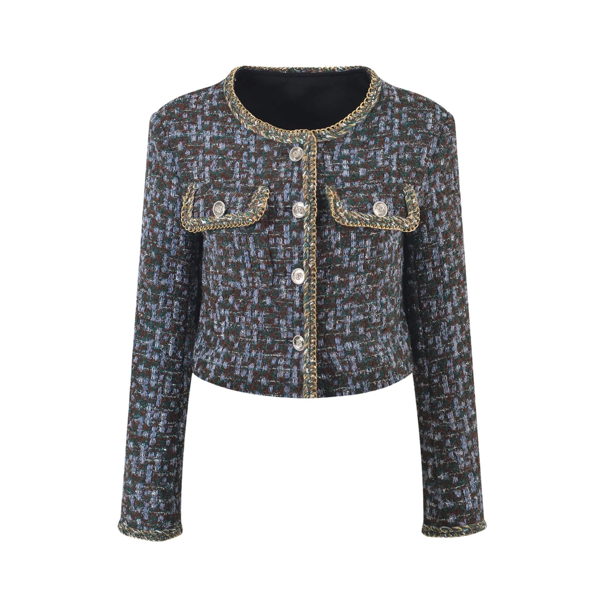 Pre Order:  Gold Topstitch Short Tweed Jacket