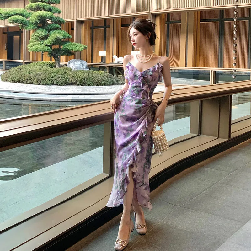 Purple Summer New Mermaid Flora Dress with Slit 778