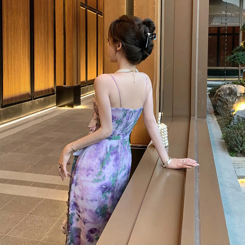 Purple Summer New Mermaid Flora Dress with Slit 778