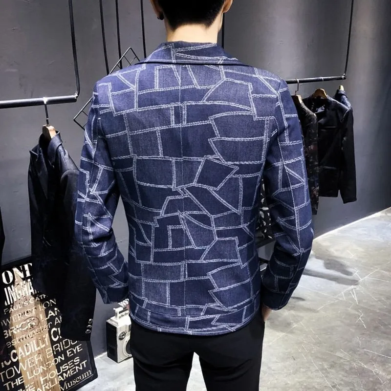 Puzzle Plaid Slim Fit Casual Men Blazer