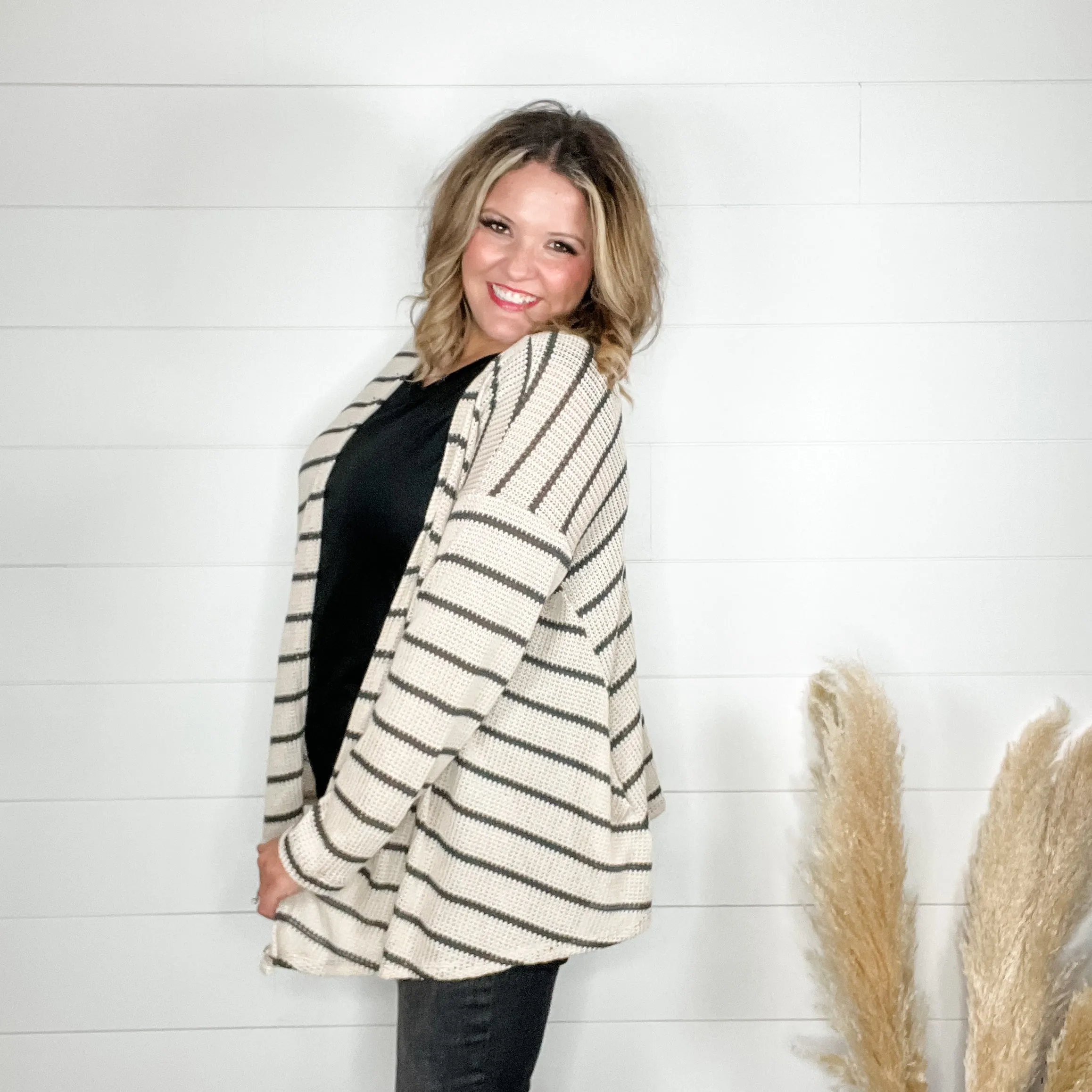 "Talk To Me" Striped Cardigan with Pockets