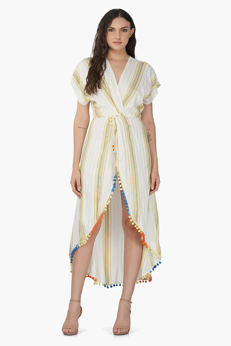 Roman Stripe Wrap Cover up Dress