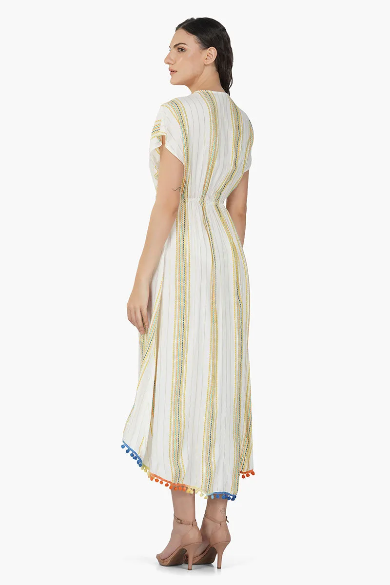 Roman Stripe Wrap Cover up Dress