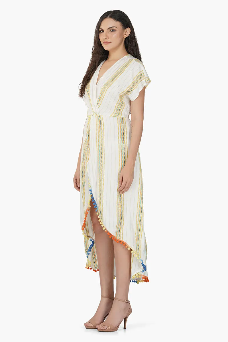 Roman Stripe Wrap Cover up Dress