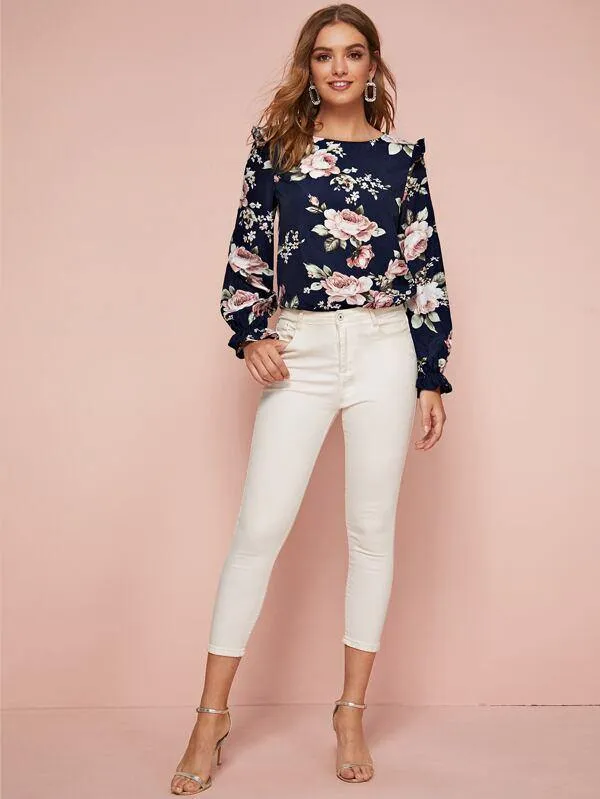 Ruffle Detail Floral Print Blouse