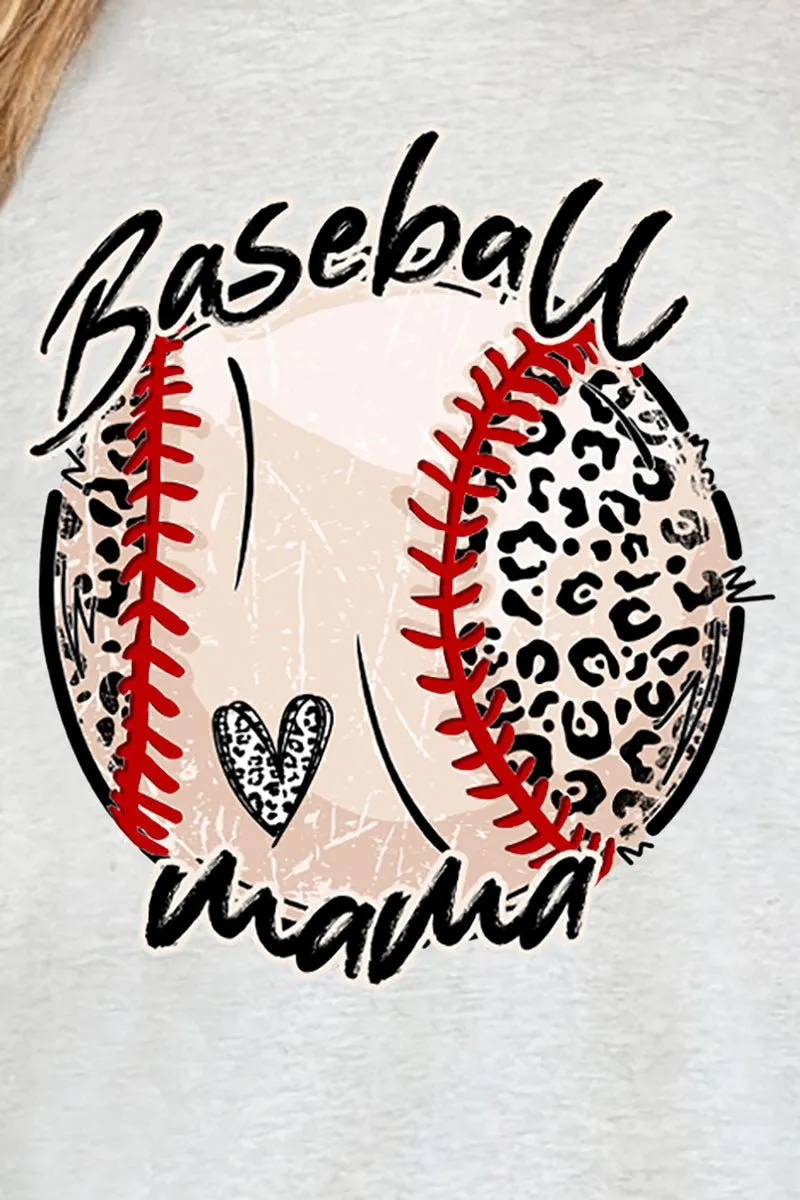 Script Leopard Baseball Mama Short Sleeve Relaxed Fit T-Shirt