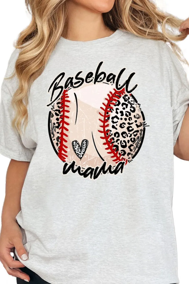 Script Leopard Baseball Mama Short Sleeve Relaxed Fit T-Shirt