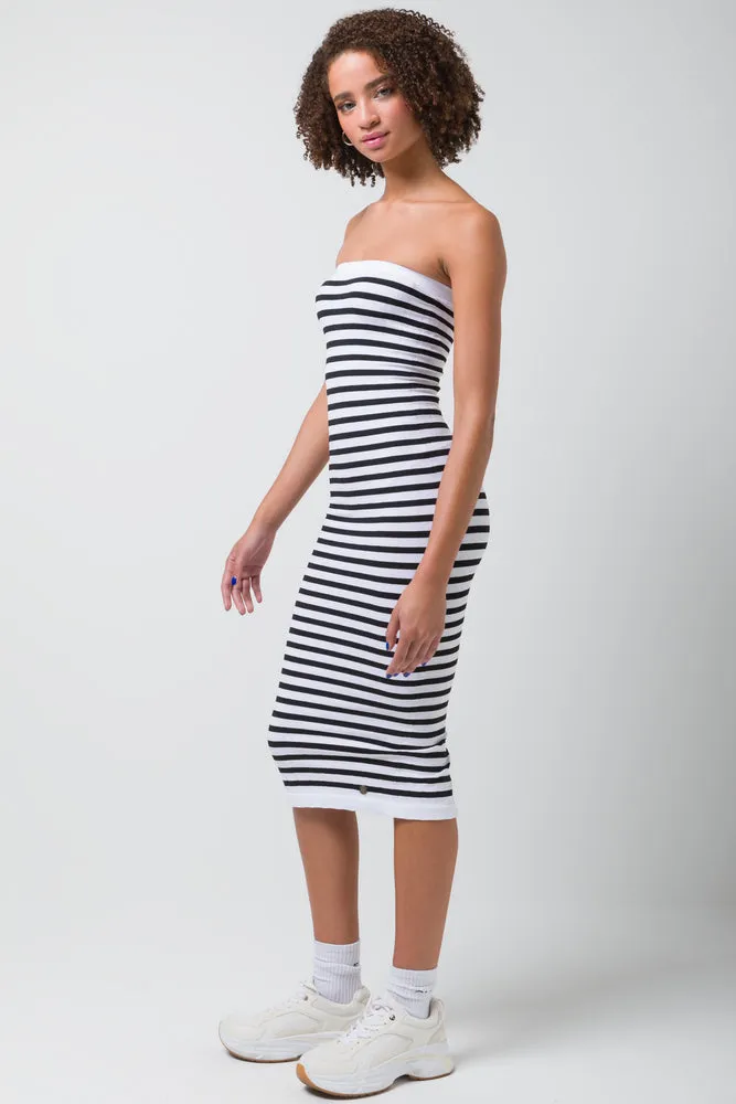 Seamless Midi Bandeau Dress Stripe Multi