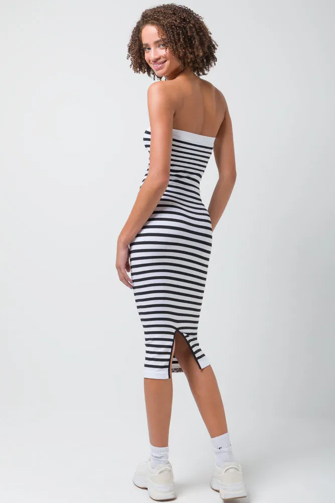 Seamless Midi Bandeau Dress Stripe Multi