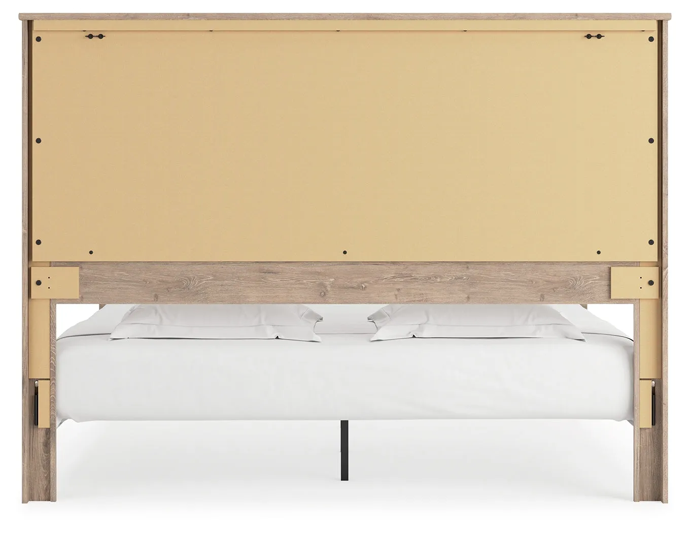 Senniberg King Panel Bed with Mirrored Dresser, Chest and Nightstand in Light Brown/White