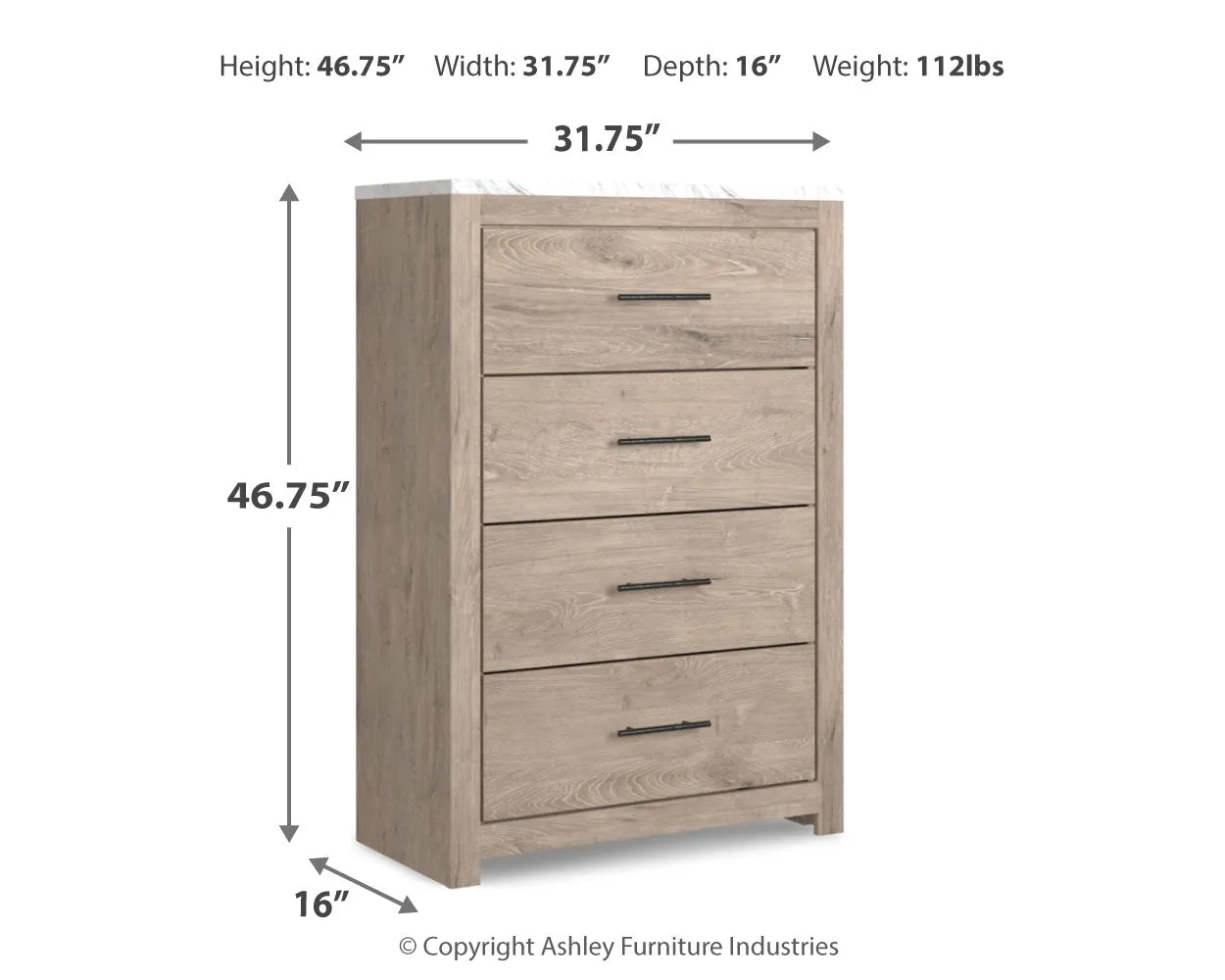 Senniberg King Panel Bed with Mirrored Dresser, Chest and Nightstand in Light Brown/White