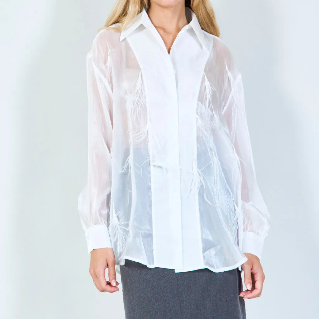 Sheer fringe embellished button-up shirt wholesale