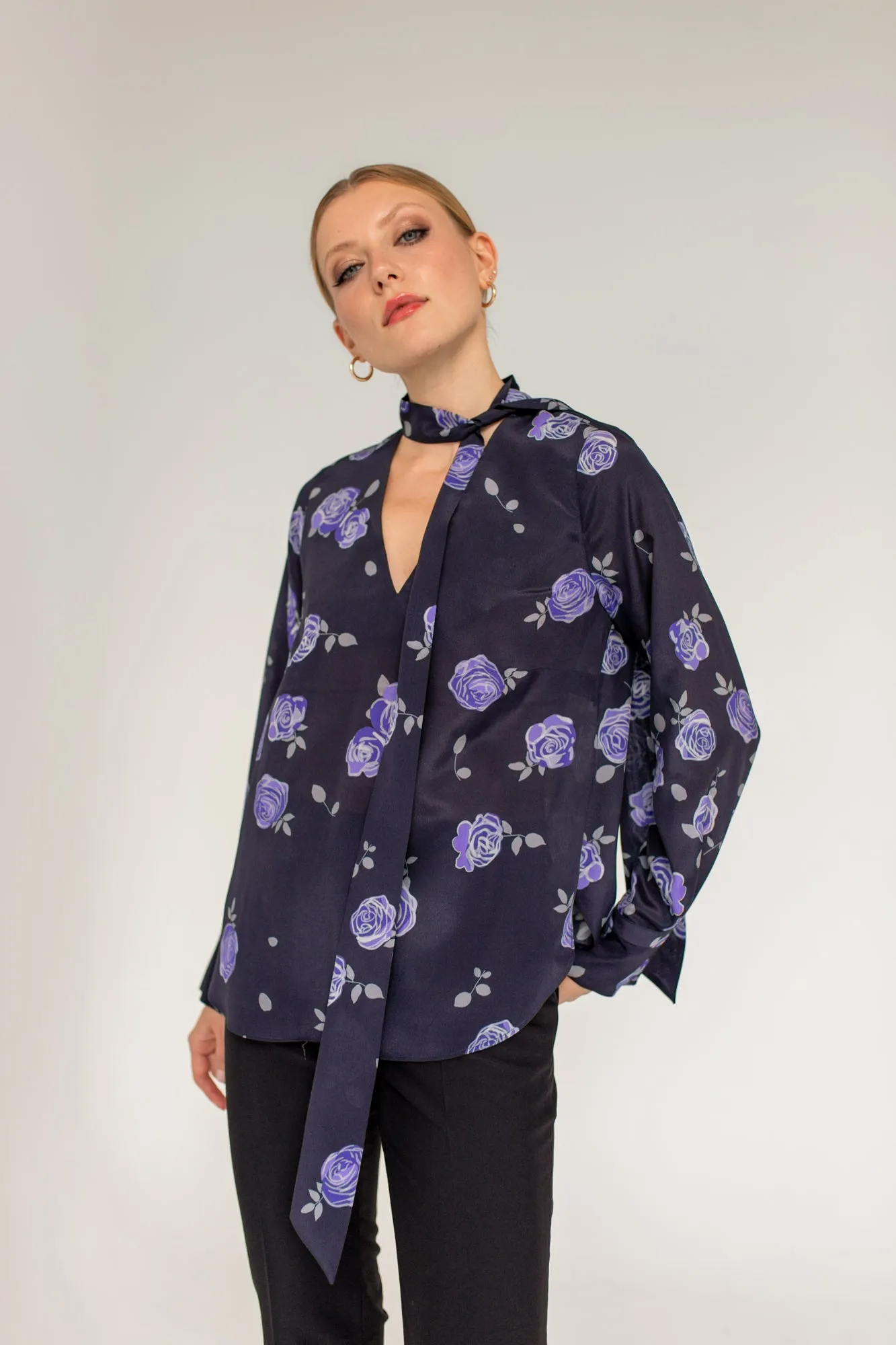 Silk Blouse With A Sash Rose