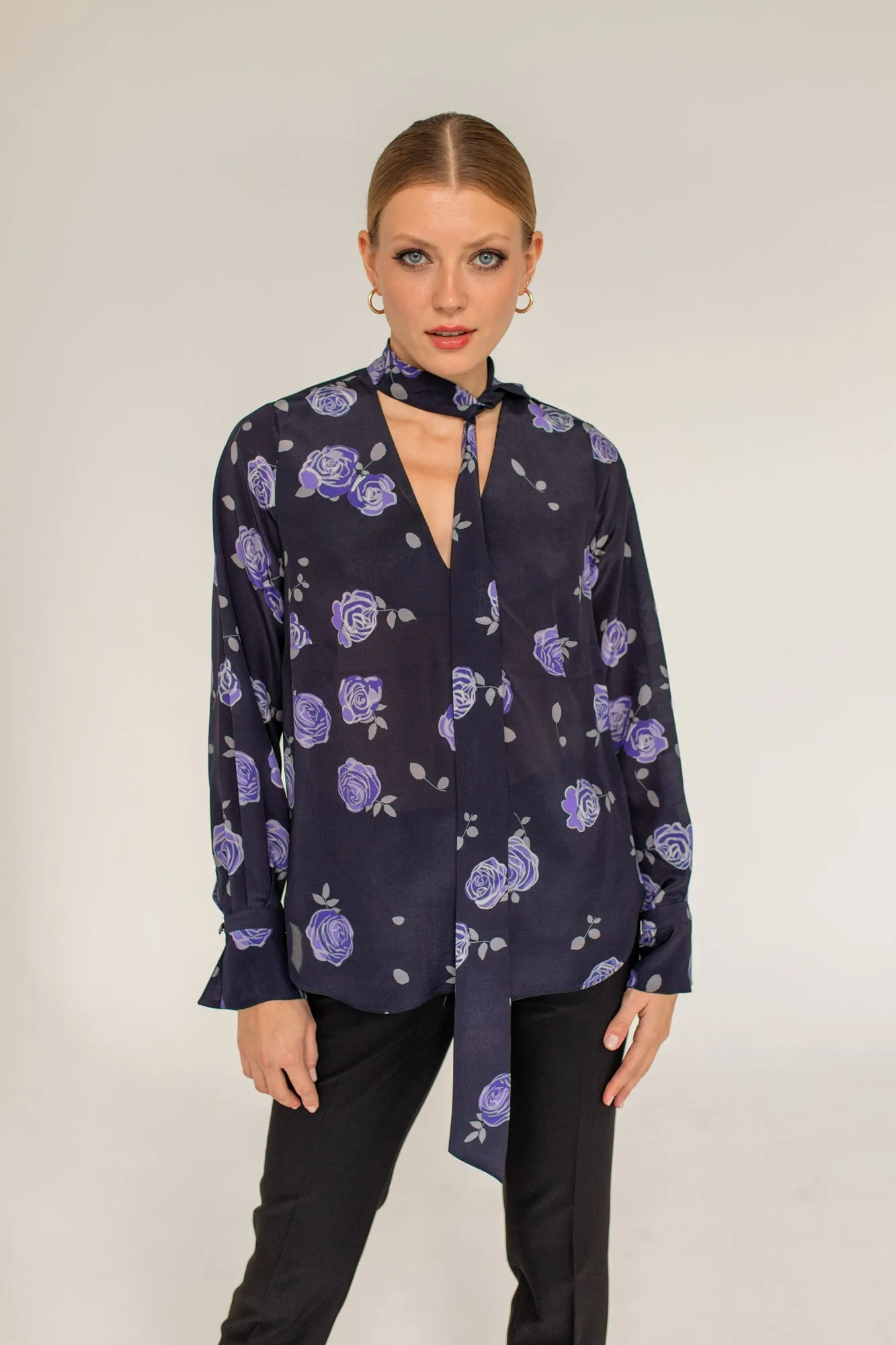 Silk Blouse With A Sash Rose