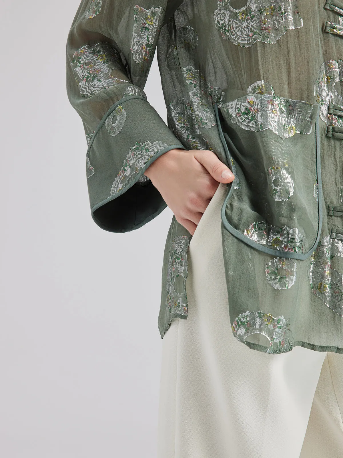 Silk Floral Embroidered Chinese Style Shirt