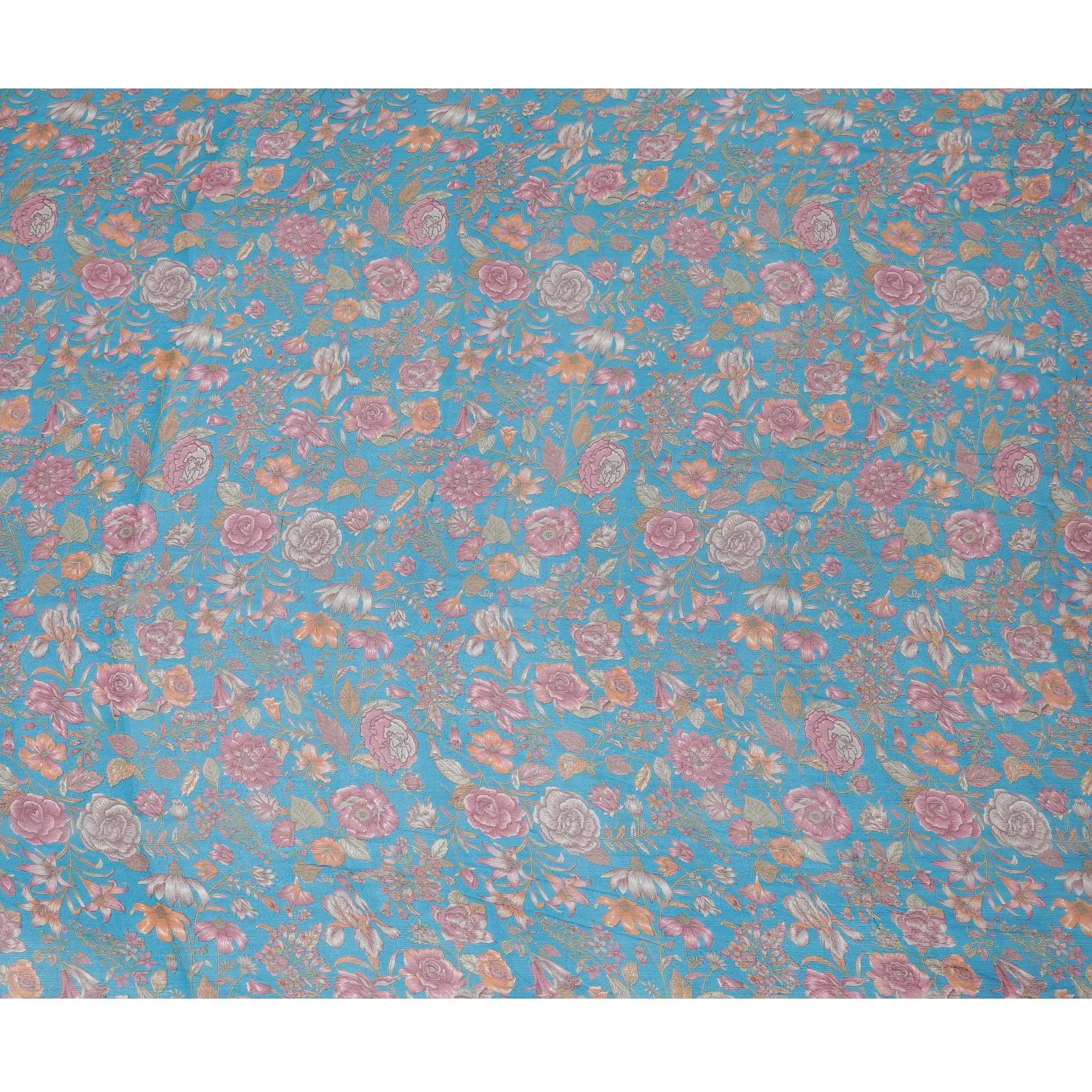 Sky Blue Rose Garden Silk Chiffon Fabric - Floral Elegance, 110cm Width - Purchase Online for Luxurious Creations-D18169